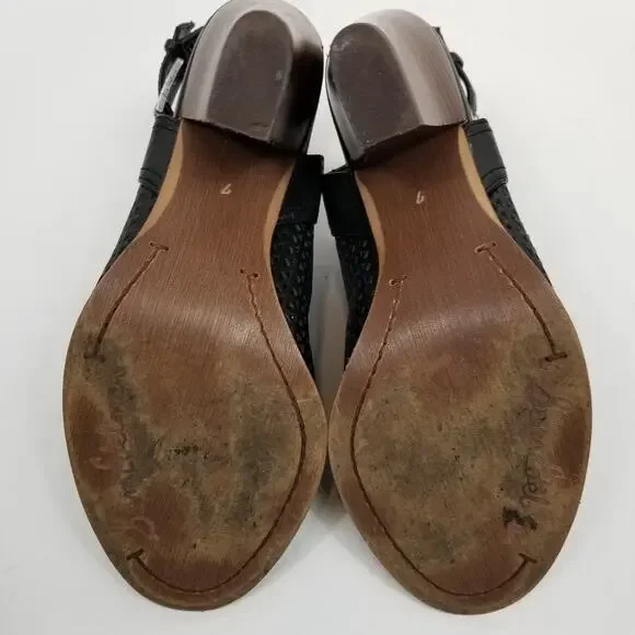 Sam Edelman Henri Vegan Leather Perforated Peep Toe Stacked Heel Size 7 - Picture 10 of 12